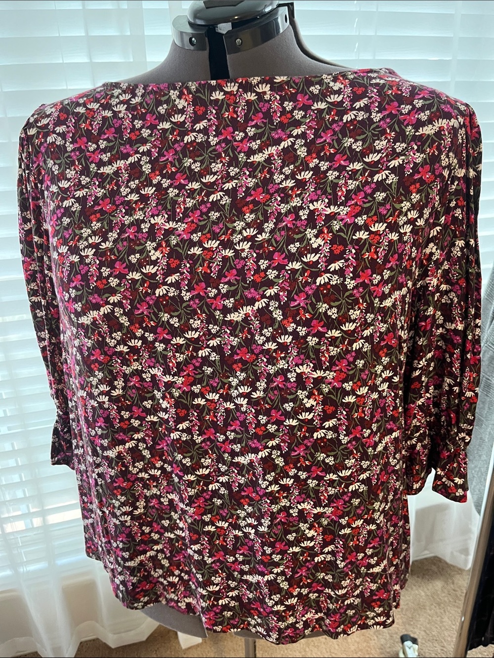 Draper James RSVP Floral Boatneck Top in Berry and White